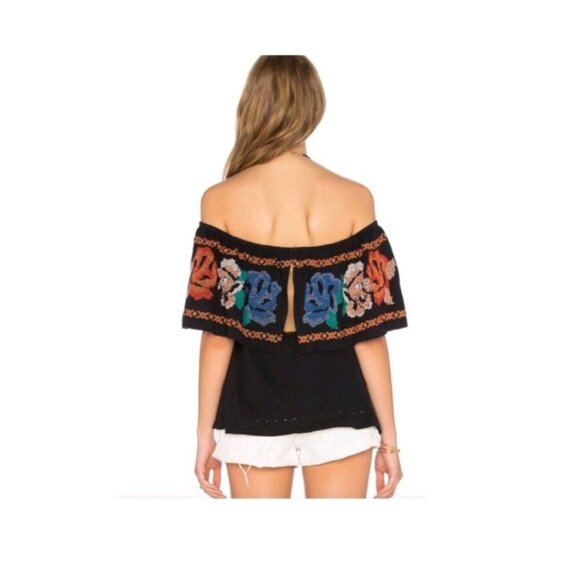 Free People Cross Stitch Embroidered Top Size XS Black Off Shoulder - Picture 4 of 9